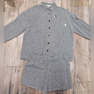 Lake & Dawn Black and White Checkered Button-Up Shirt and Shorts Pyjama Set